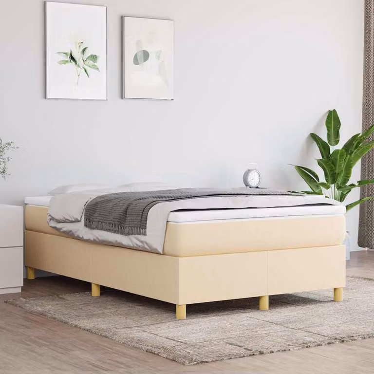vidaXL Giroletto a Molle Ibrido con Materasso in Tessuto Beige e Bianco L/P: 120 x 200 cm