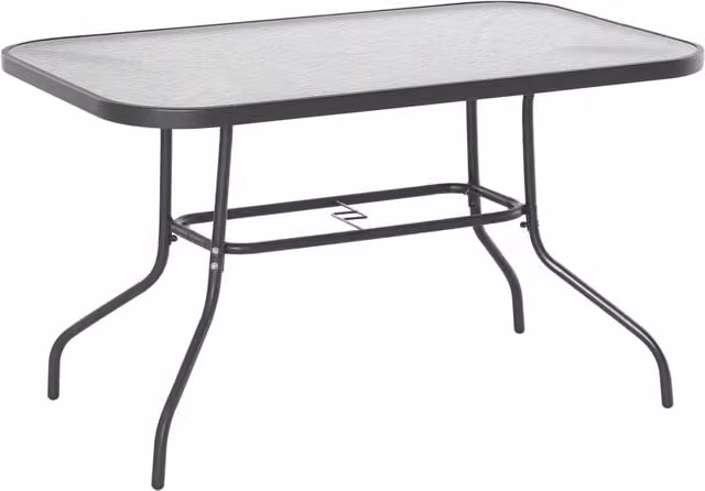 Tavolo da giardino rettangolare XYLO con piano in vetro temperato e struttura in metallo grigio L/P/H: 120 x 80 x 70 cm