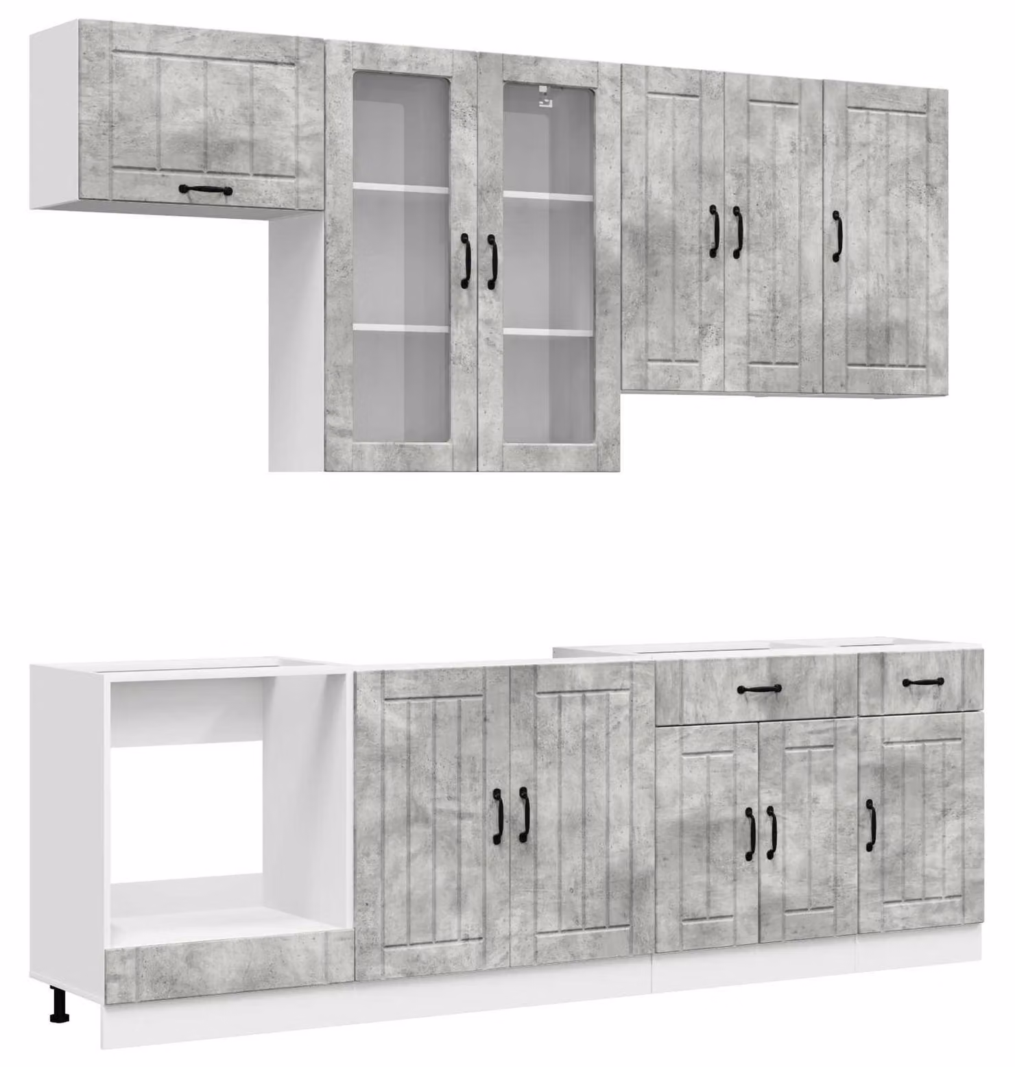 Set di mobili da cucina LUCCA, 8 pezzi, colore grigio cemento, materiale: legno composito