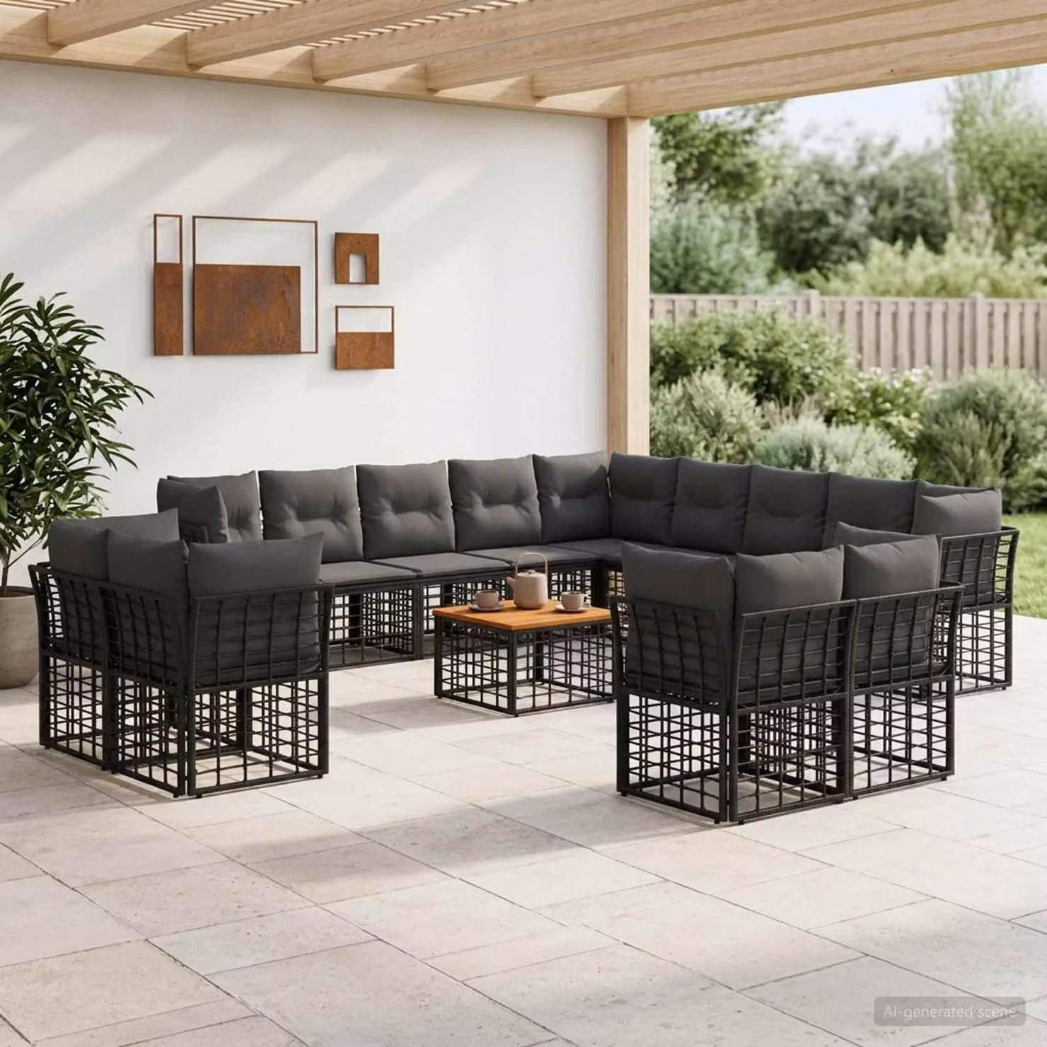 Maison Exclusive - Set da esterno per divano, 14 pezzi, colore nero e grigio scuro, realizzato in poliestere