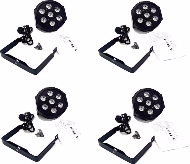 Luce wash a LED, RGBWAUV, controllo DMX, 7x12W 4 pezzi, spina UE