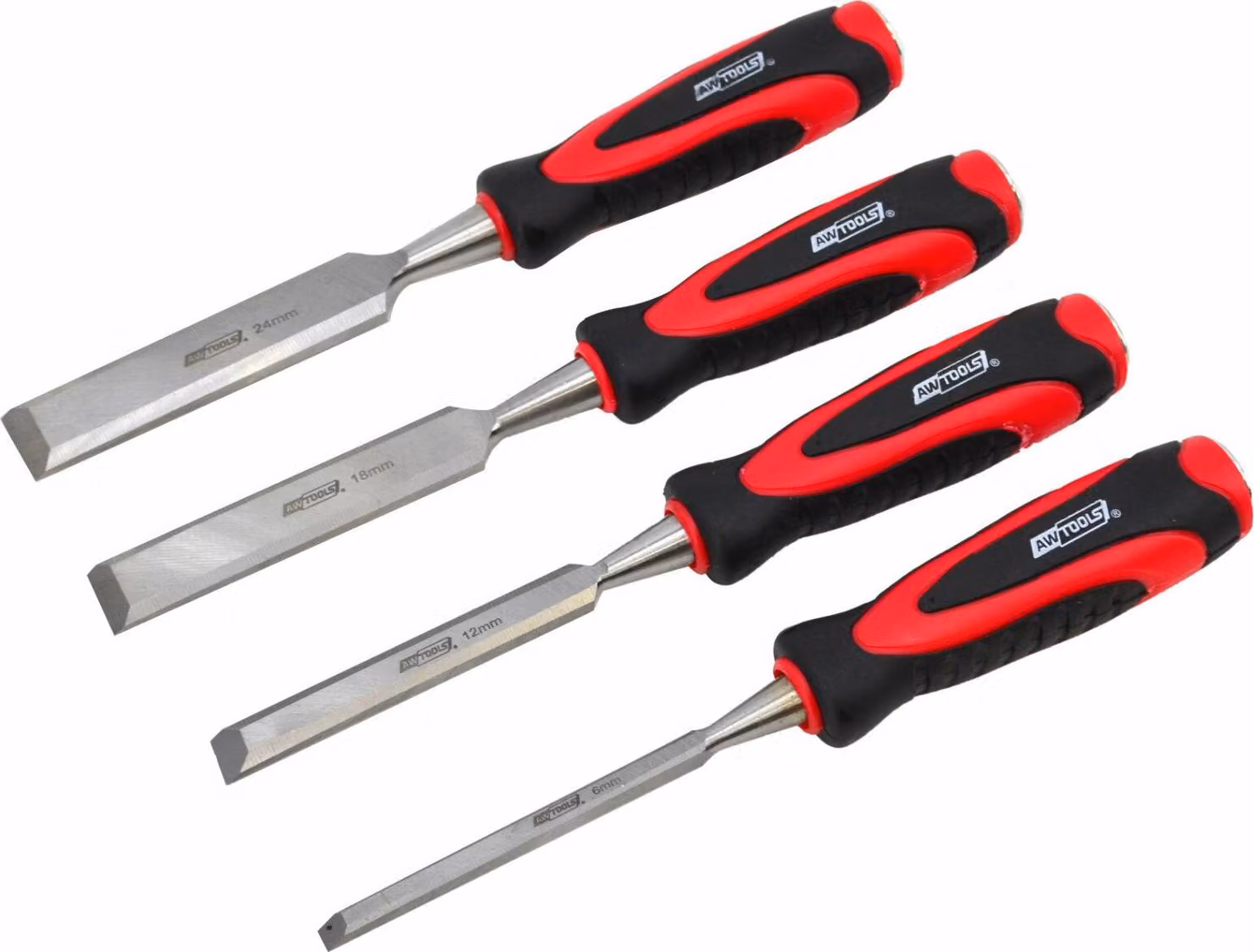 Awtools Set di scalpelli con impugnature in plastica 4 pezzi 6/12/18/24 Mm
