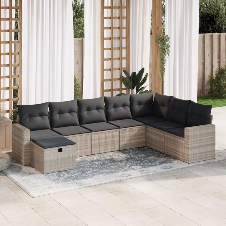 Maison Exclusive - Set Divano da Giardino 8pz con Cuscini Grigio Chiaro Polyrattan