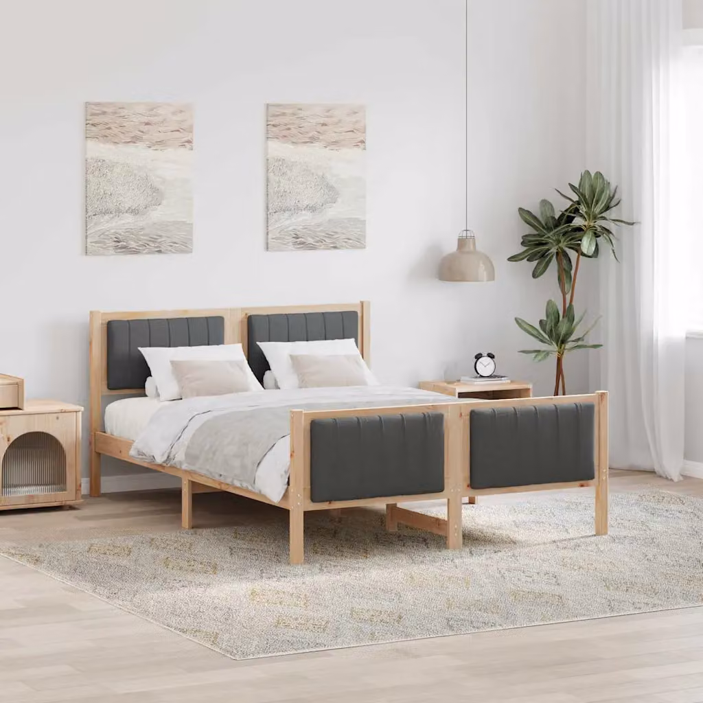 Struttura del letto moderna vidaXL in legno di pino e tessuto, marrone e grigio, 140 x 200 cm – 1