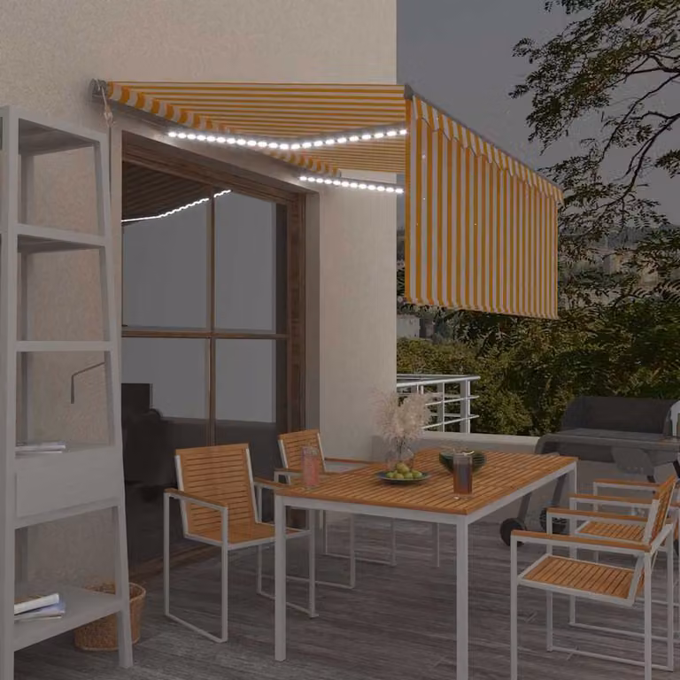 vidaXL Tenda Automatica con Sensore del Vento, LED e Telecomando, Gialla e Bianca, L: 3,5 m x P: 2,5 m