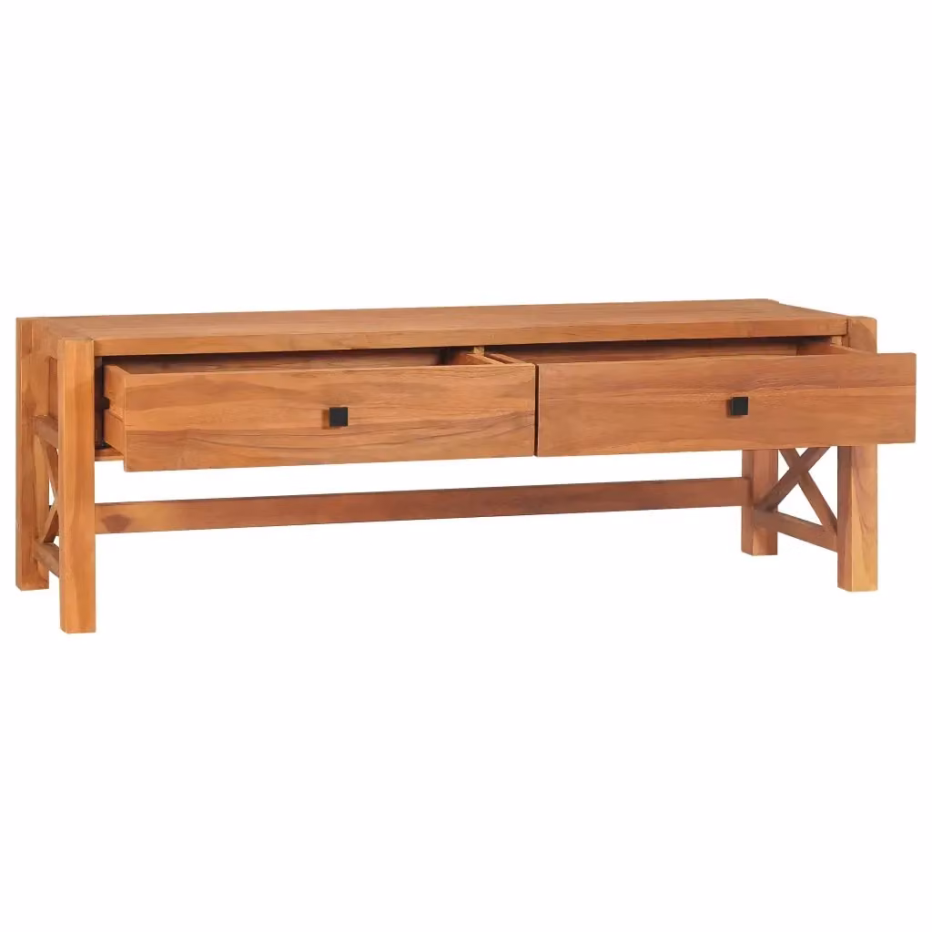 Mobile TV in legno di teak marrone stile rustico L: 140 cm, P: 40 cm, H: 45 cm – 2