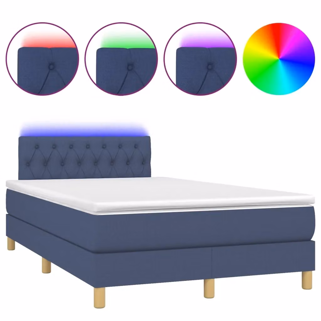 Letto a molle con materasso vidaXL in tessuto blu e bianco con illuminazione LED sottostante e porta USB L/P/H: 120 x 200 x 78 cm – 2