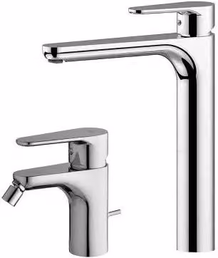 Set di miscelatori Paffoni Green per lavabo alto e bidet in ottone cromato argento con scarico pop-up incluso