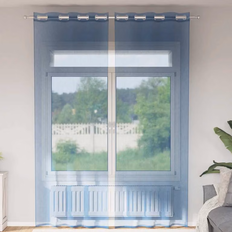 Set di 2 tende in voile semi-trasparenti vidaXL con occhielli, colore blu, L: 140 cm x H: 260 cm