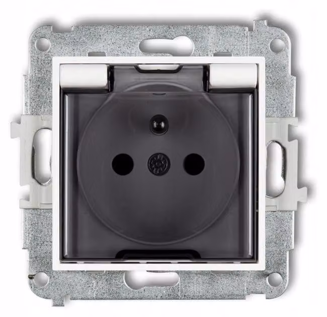 Prese elettrica Karlik MINI, grado di protezione IP44, con contatto di sicurezza, colore bianco opaco