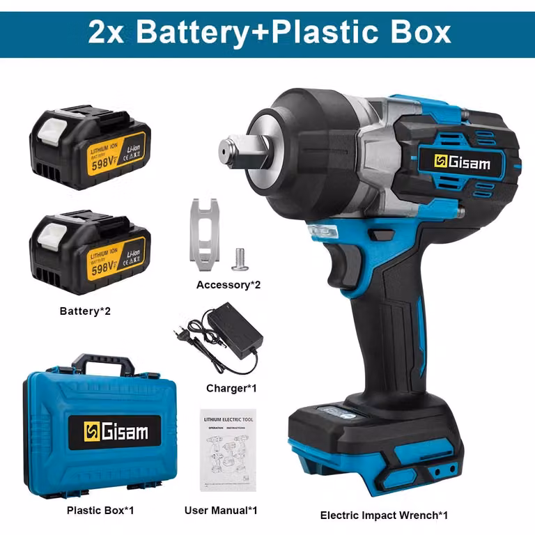 Avvitatore a percussione a batteria - Attacco quadrato da 1/2" (1,27 cm) - Coppia di 2800 Nm - Motore brushless - 18V - 2 batterie - Valigetta in plastica