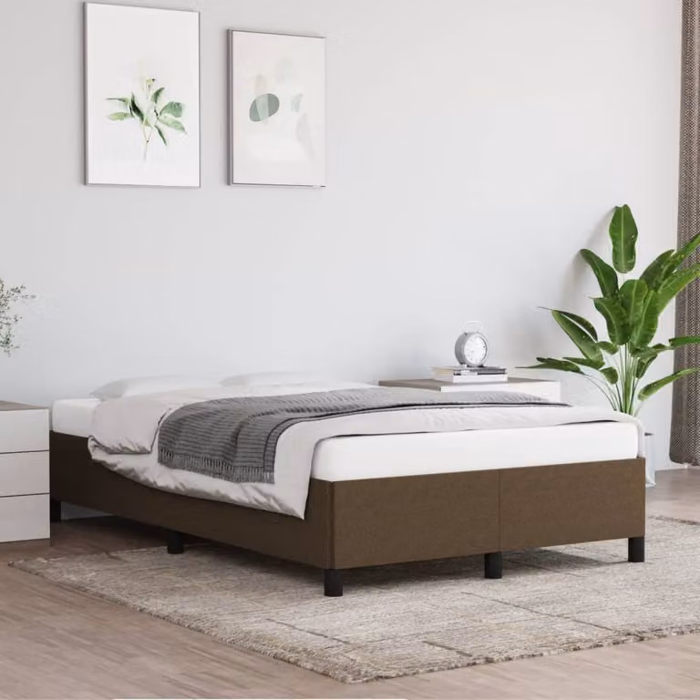 vidaXL Giroletto senza materasso marrone scuro in tessuto e legno con doghe piatte fisse L/P/H: 200 x 120 x 35 cm