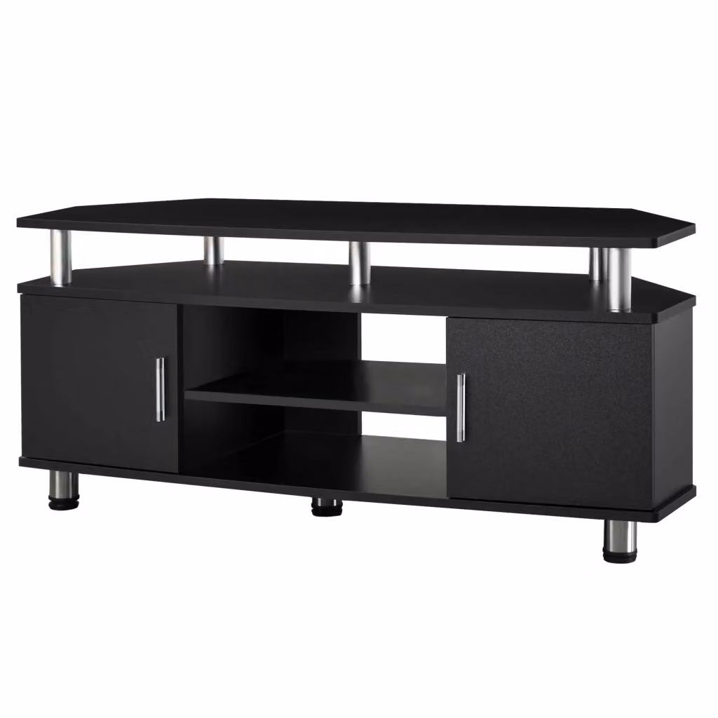 Mobile TV moderno XYLO in legno e metallo nero con ante e ripiani, L 120 x P 40 x H 52 cm – 2