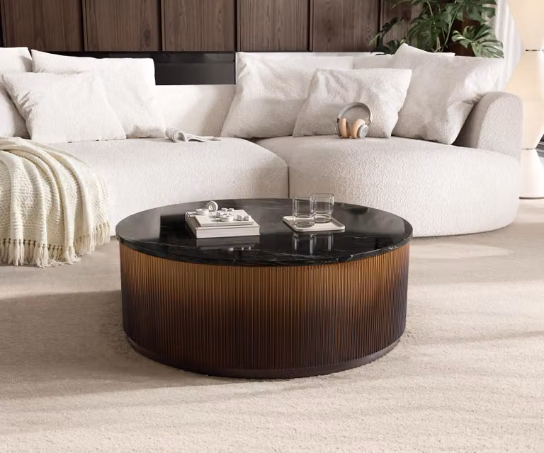 DELIFE Tavolino da salotto Fiorano 90x90 cm Marmo Nero Argento Metallo Oro Ombre