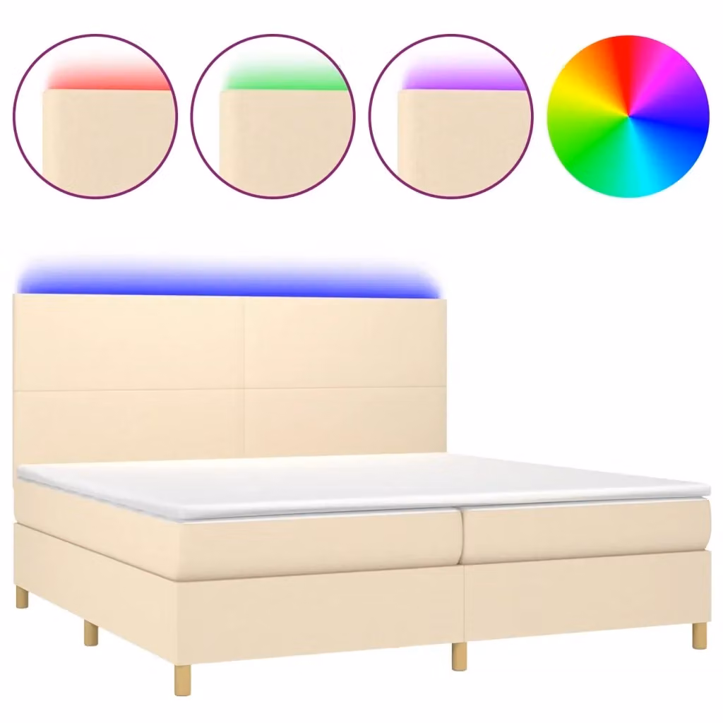 Letto Ibrido con Materasso e Illuminazione LED vidaXL in Tessuto Bianco e Beige L: 200 cm, P: 200 cm, H: 128 cm – 2