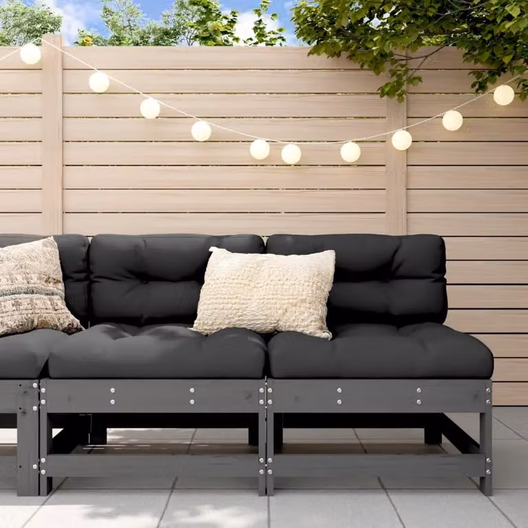 Set di 2 divani centrali da giardino vidaXL in legno massello di pino grigio stile rustico