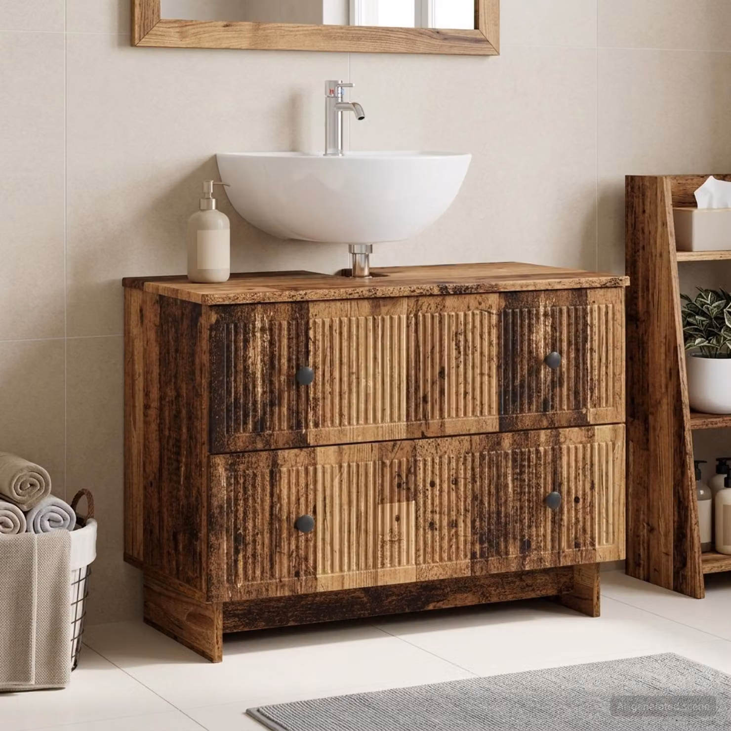 Armadio per lavabo da bagno vidaXL EDE in legno antico marrone L: 82 cm, P: 41 cm, H: 59 cm