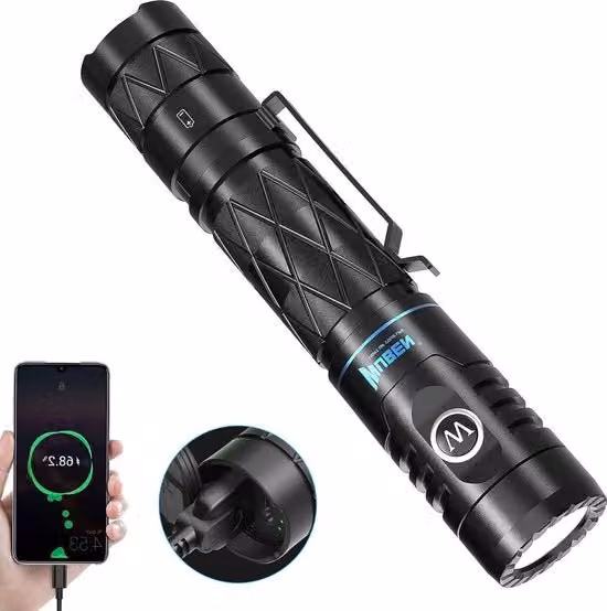 Zaklamp LED estremamente luminoso 1200 lumen caricabile via USB - Funzione di ricarica powerbank - IP68 impermeabile all'acqua - Tactica 6 modalità - Camping outdoor nero