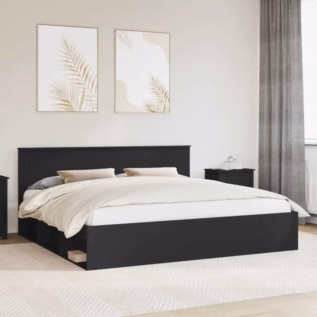 Struttura del letto Nero 200 x 200 cm Pino massello 3410556