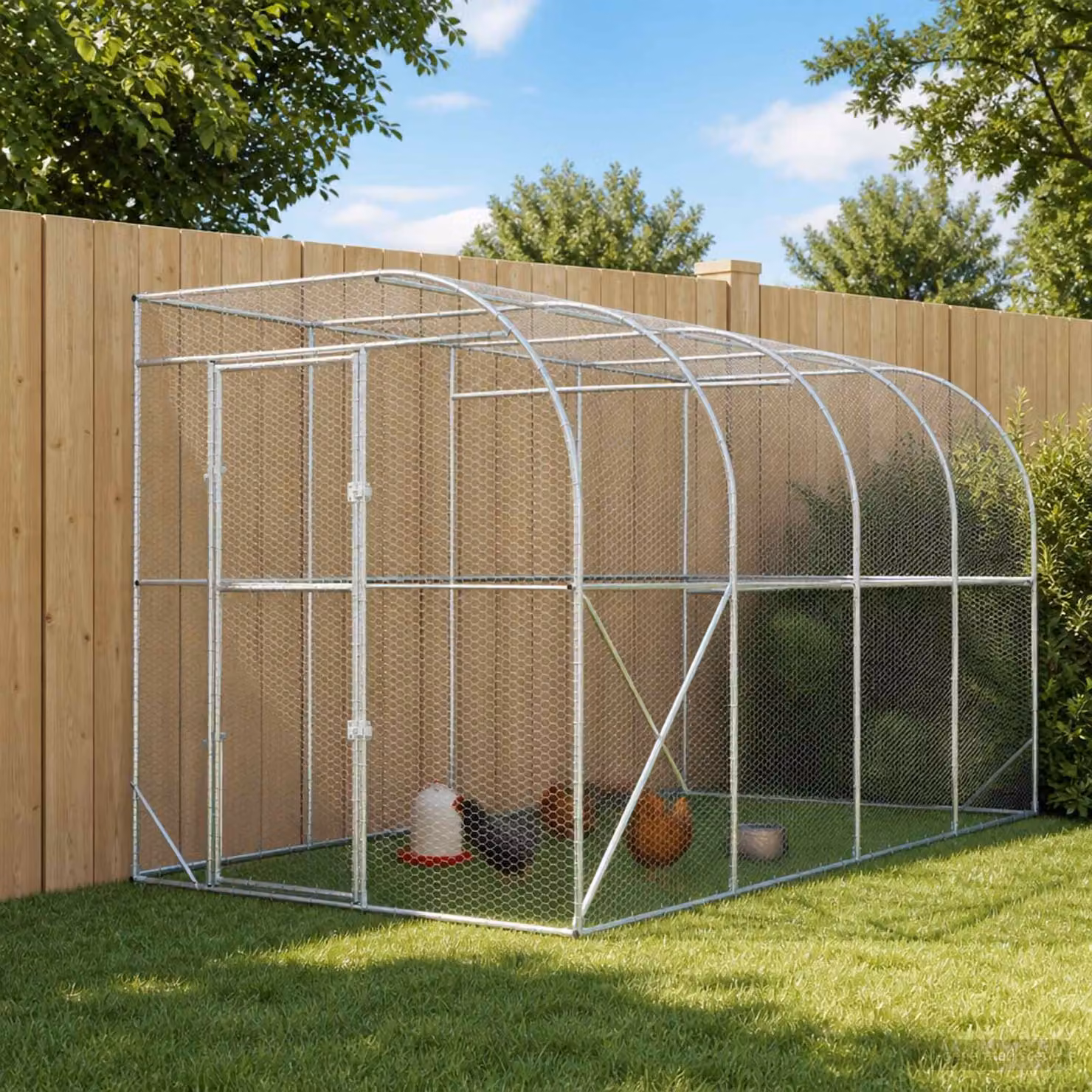 vidaXL Gabbia per Polli Contro il Muro Argento 600 x 150 x 215 cm