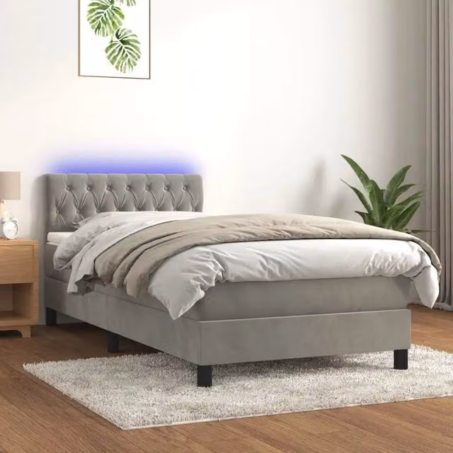 Letto a Molle con Materasso e LED-Struttura Letto con Materasso Grigio Chiaro 90x190 cm Velluto 430149