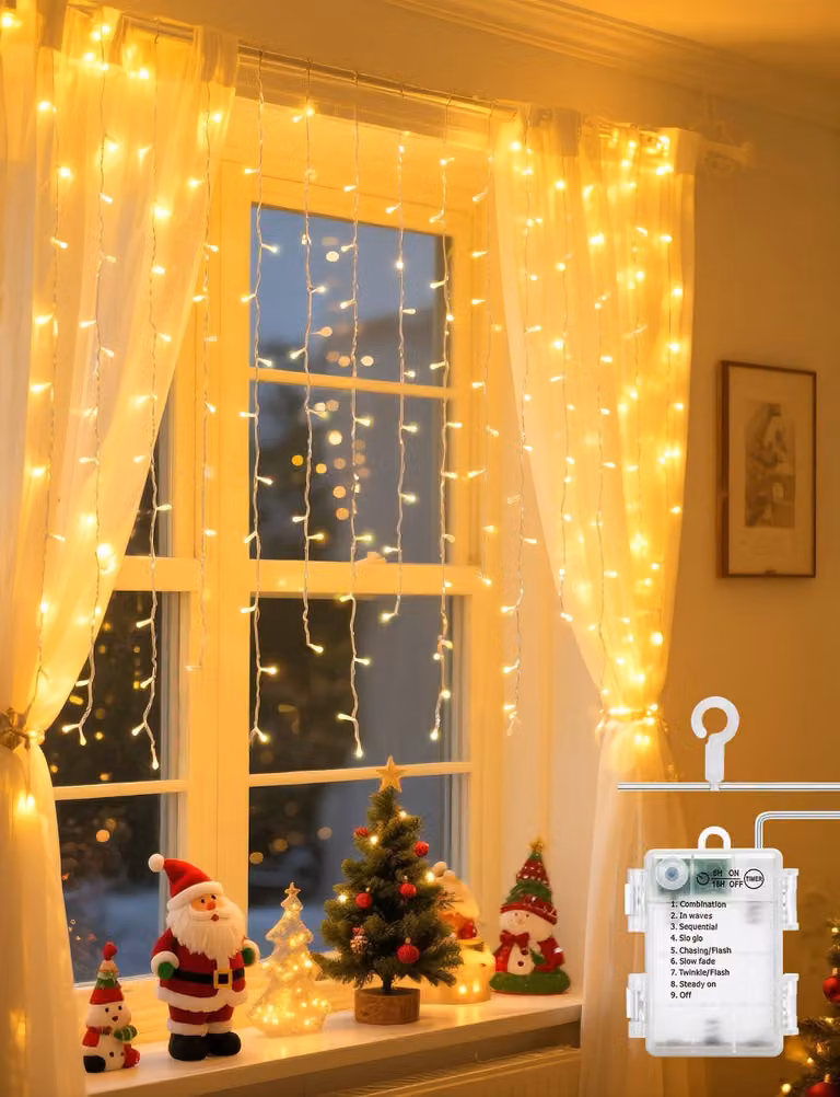 Tenda luminosa, dimensioni 3x5 metri, 100 LED bianco caldo, 8 modalità, grado di protezione IP44