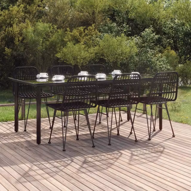 Set da Pranzo da Giardino 7 pz Nero in Polyrattan 3157899