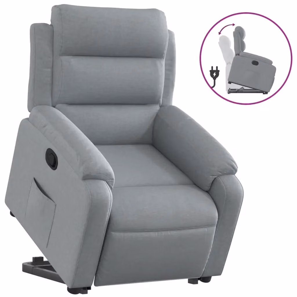 Poltrona Alzapersona Reclinabile vidaXL Grigio con Assistenza Elettrica e Braccioli in Tessuto – 2