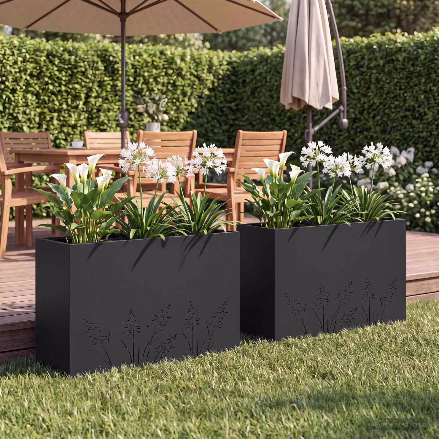 Set di 2 vasi da giardino vidaXL in metallo nero L 80 cm x P 20 cm x H 49 cm
