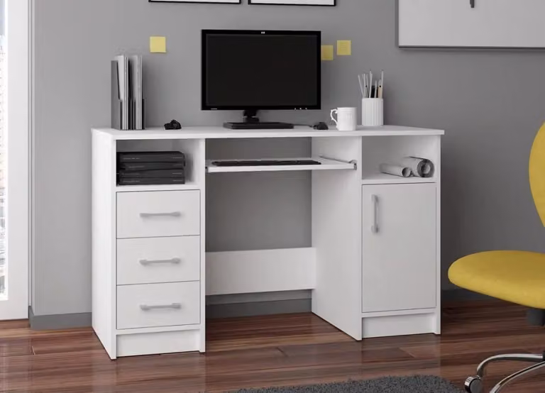 Scrivania per computer KARLION - bianco / bianco lucido