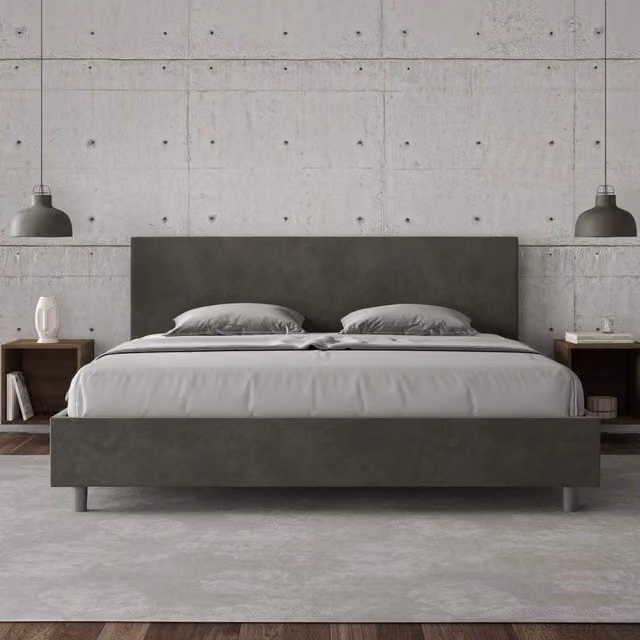 Letto matrimoniale king size con contenitore Adele Ityhome imbottito in microfibra grigio L: 200 cm, P: 210 cm
