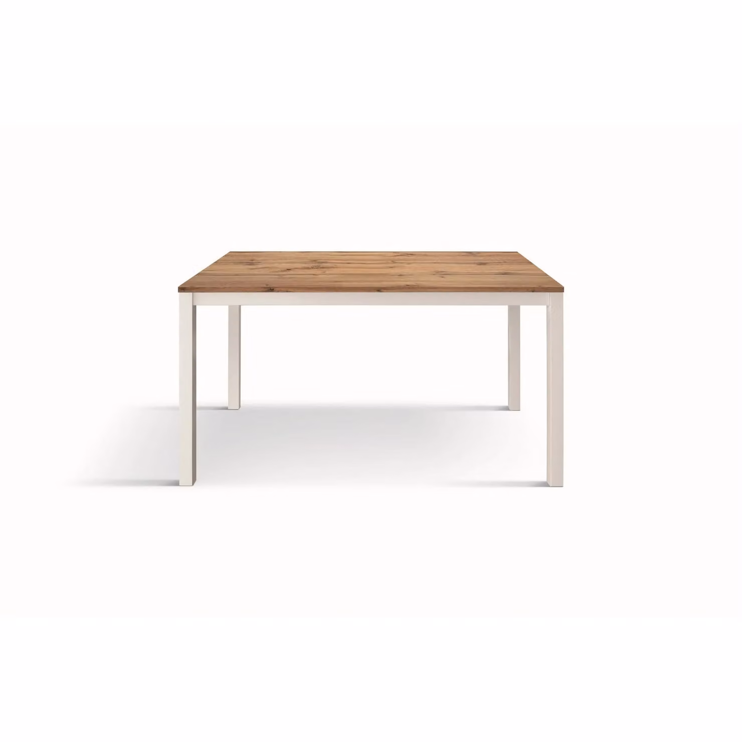 Tavolo TROPEA in legno, finitura rovere rustico e base in metallo verniciato bianco, allungabile 160×90 cm – 210×90 cm
