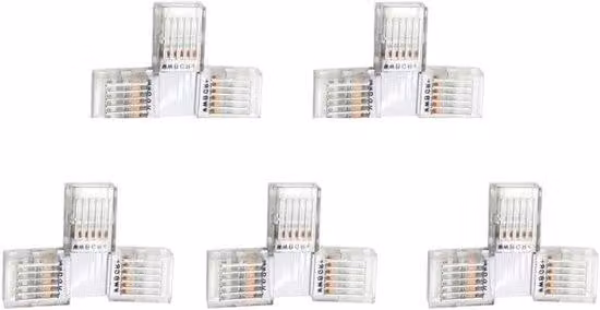 Strisce LED con connettore a T a 6 pin, 12 mm, RGBW, trasparenti, 12-24V, confezione da 5 pezzi