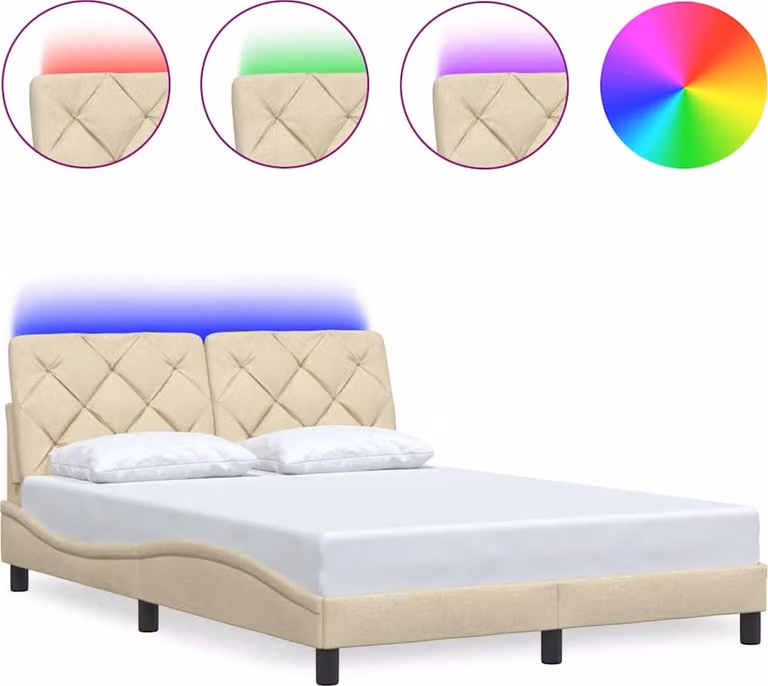vidaXL Struttura letto con LED senza materasso crema 140x190 cm tessuto