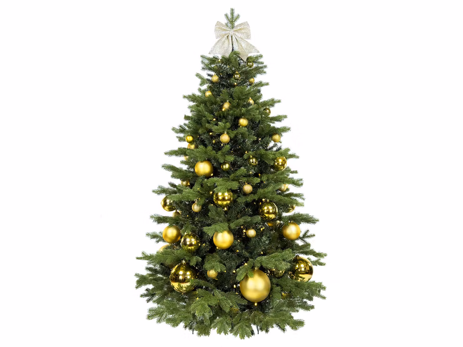 Albero di Natale artificiale decorato con 73 ornamenti NATALE D'ORO II 180 cm con supporto e ornamenti natalizi