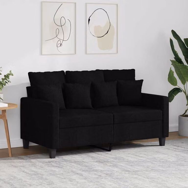 Divano a 2 posti moderno vidaXL in tessuto nero con struttura in metallo e cuscini inclusi L: 138 cm, P: 77 cm, H: 80 cm