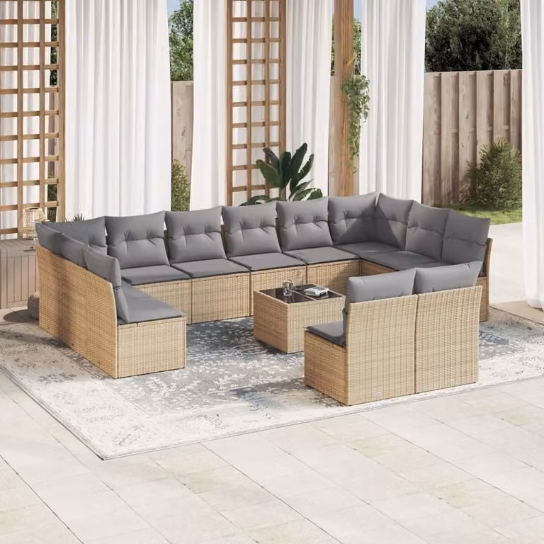 Maison Exclusive - Set di divani da giardino 13 pezzi con cuscini in polyrattan beige