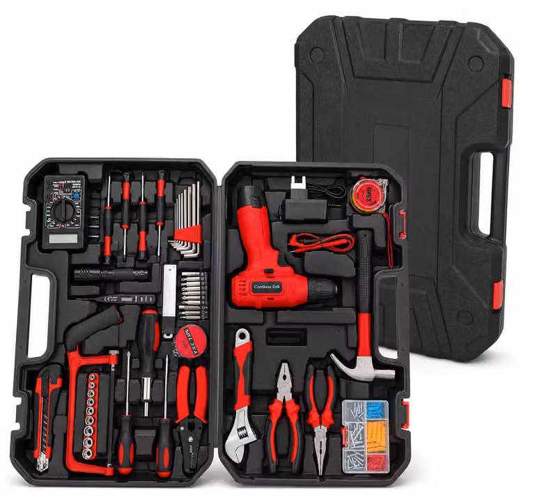 Kit di utensili Zimilo, completo di trapano avvitatore a batteria: set completo di utensili universali, comprensivo di multimetro e pinze, ideale per lavori domestici e fai-da-te