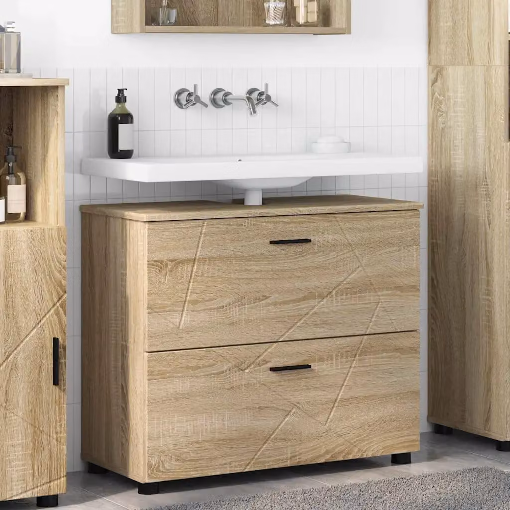 Mobile da bagno moderno vidaXL in Rovere Sonoma, colore marrone, L: 76,5 cm, P: 35 cm, H: 64 cm