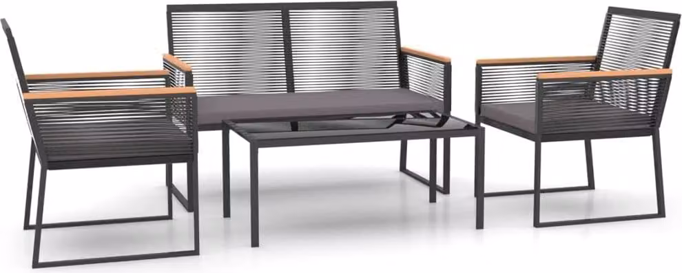 Set Mobili da Giardino 4 pz con Cuscini Nero in Acciaio