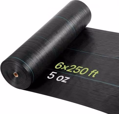 Telo pacciamante anti erbacce VEVOR in tessuto PP nero per giardino, orto e prato, L: 1,8 m x P: 76,2 m, 168 g/m²