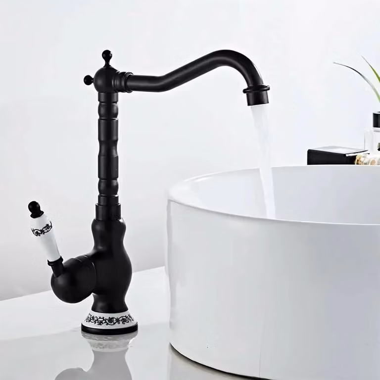 Miscelatore per bagno in stile retrò - Miscelatore per lavabo - Monocomando per acqua calda/fredda - Ottone, cartuccia in Vetroceramica - Montaggio a incasso, attacco G3/8 (circa 1,0 cm) - Nero