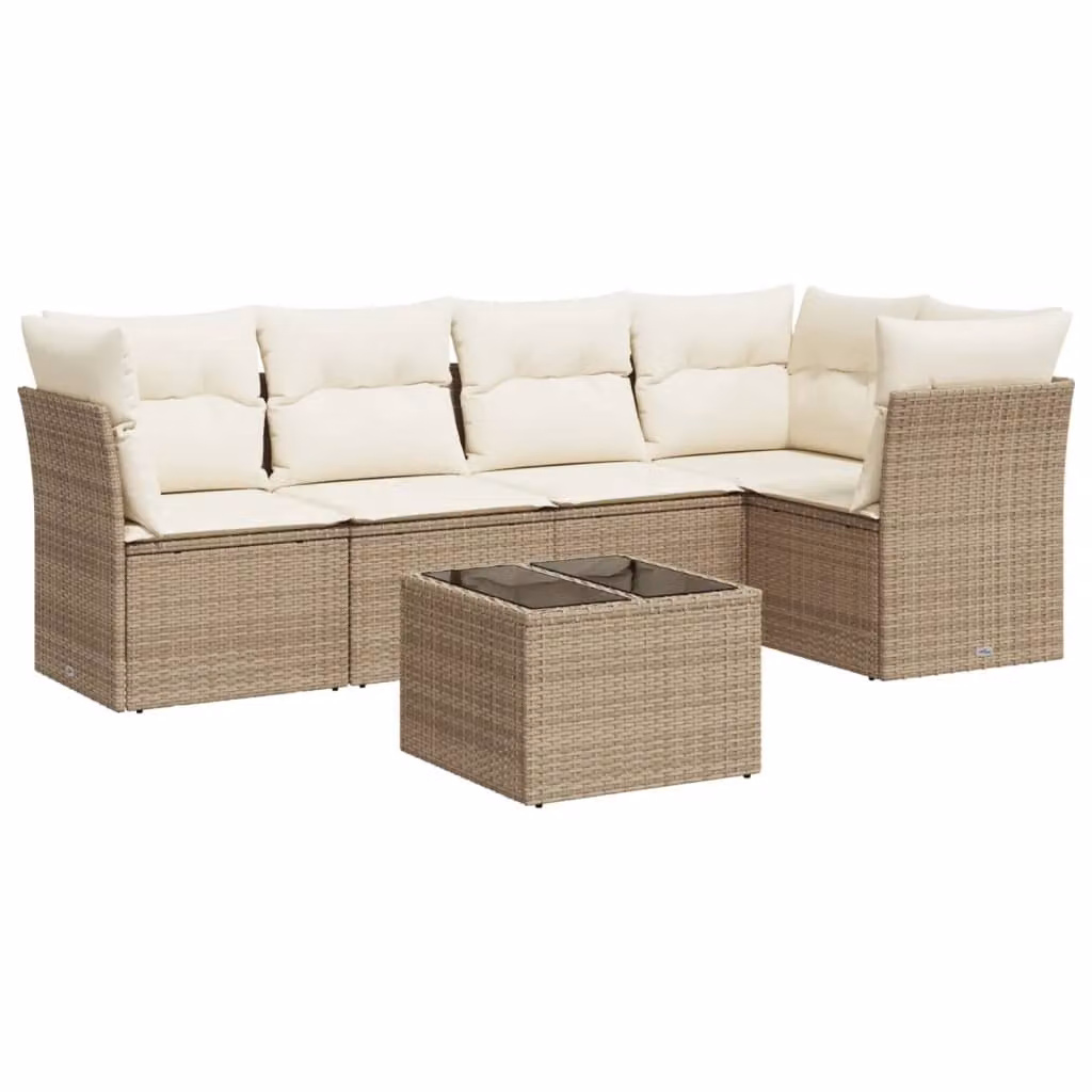 Set Divano da Giardino 6 pz con Cuscini Beige in Polyrattan