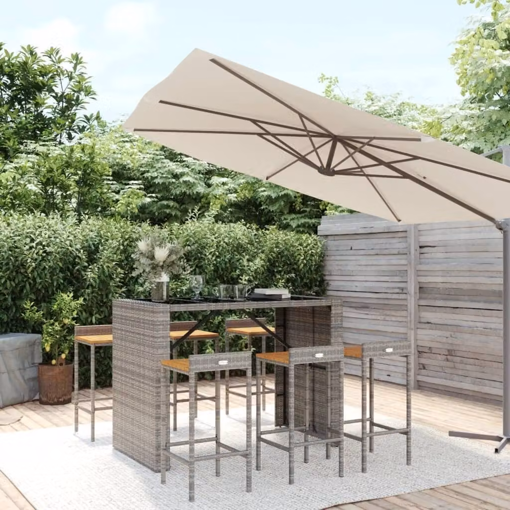 Maison Exclusive - Set Bar Giardino 7pz Grigio Polyrattan e Legno Massello Acacia