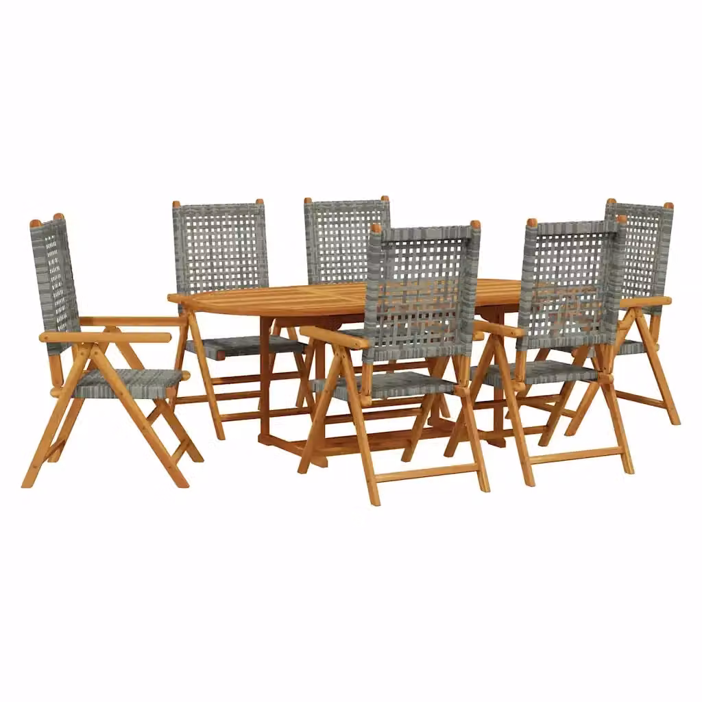 Set da pranzo da giardino vidaXL in 7 pezzi in polyrattan grigio e legno di acacia oliato – 2
