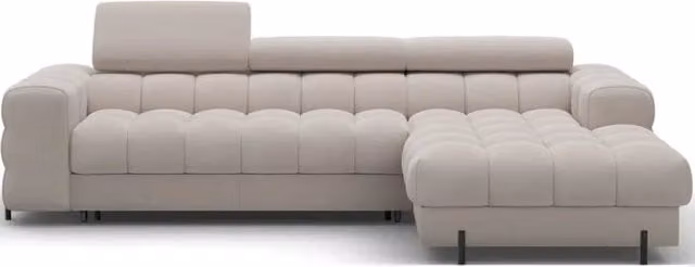 Divano ad angolo destro trasformabile Meublorama Beige con funzione letto e poggiatesta regolabile L/P/H: 285 x 99 x 181 cm