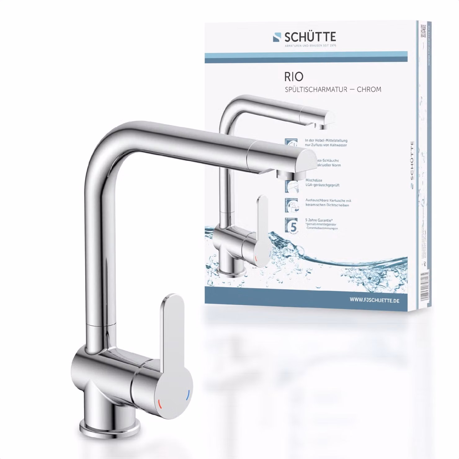 Miscelatore da cucina SCHÜTTE RIO, rubinetto da cucina con funzione di risparmio energetico, miscelatore da cucina orientabile a 360°, cromo