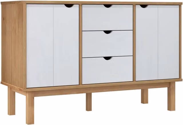 Credenza | Madia | Buffet da pranzo | Armadio da pranzo OTTA Marrone e Bianco 113,5x43x73 cm in Legno di Pino