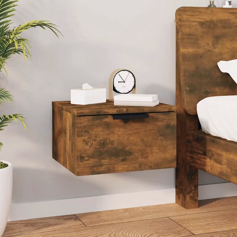 Comodino a muro vidaXL in legno Rovere Fumo marrone opaco L: 34 cm, P: 30 cm, H: 20 cm