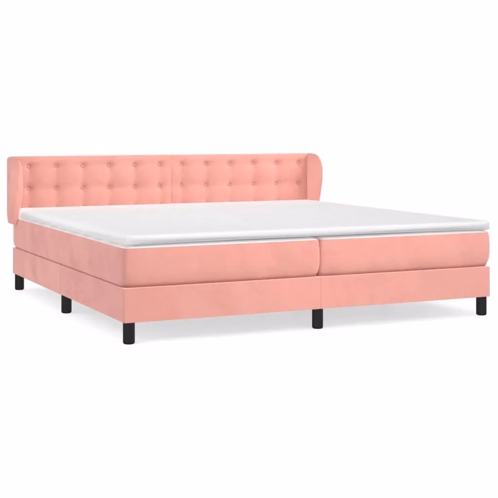 vidaXL Letto Ibrido con Materasso in Velluto Rosa e Bianco L/P/H: 200 x 203 x 88 cm – 2
